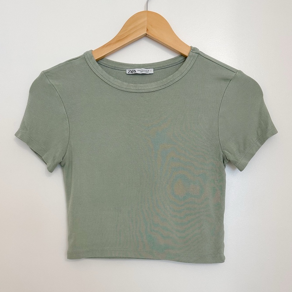 Zara Light Green Short Sleeve Crop Top - Picture 7 of 8